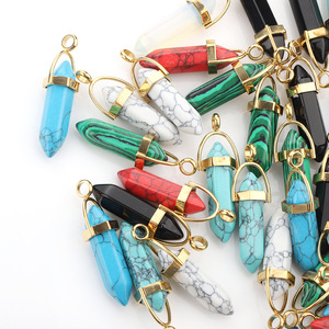 Collier unisexe en acier inoxydable avec pendentif hexagonal en pierre naturelle et cristal, serti clos, pour usage quotidien H1319 - Product Image 3