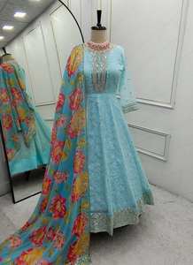 ชุด pent and dupatta ออร์แกนซ่าอนาร์คาลิเย็บพร้อมใส่สินค้าจำนวนมากทำด้วยมือ - Product Image 6