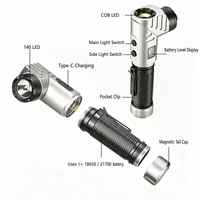 90 °   Lampe de travail magnétique réglable haute puissance rechargeable, lampe de travail 21700 COB LED, lampe torche étanche portable
