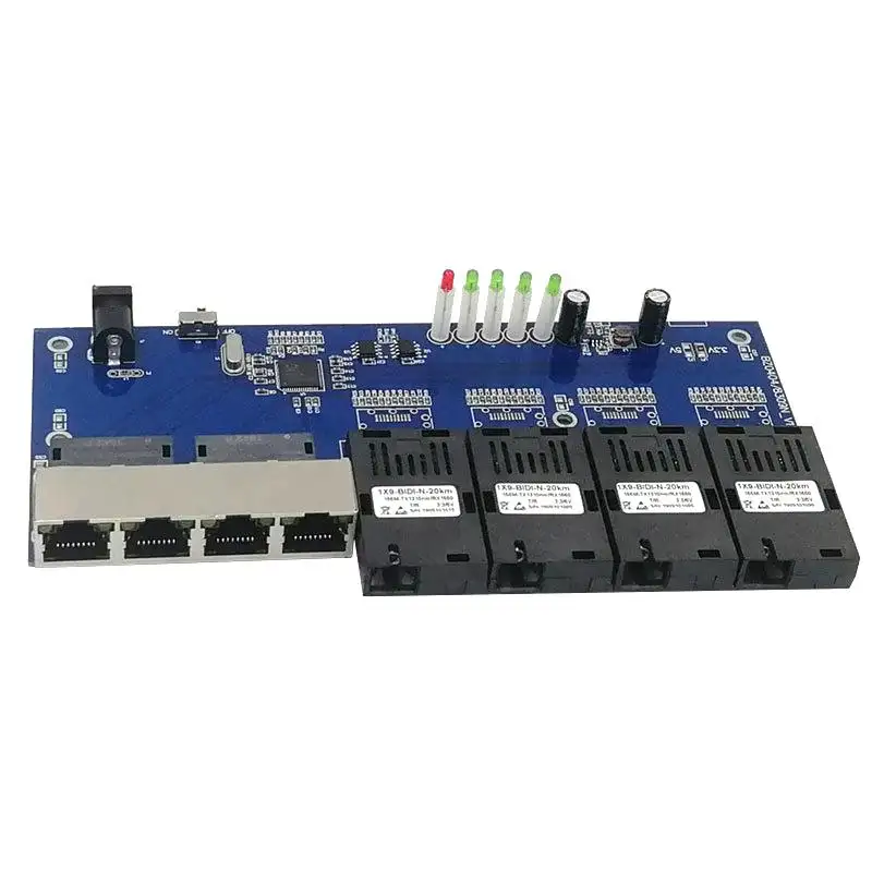 Fiber Optic Ethernet Switch PCB 8 Port 100Mbps 4 Fiber Optic Media Transceiver Fiber Optic Network Module