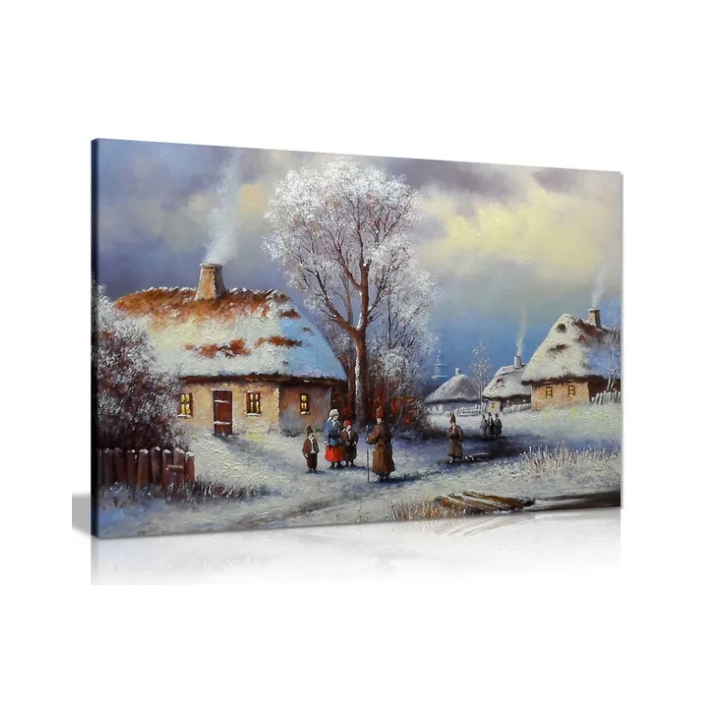 Oude Winter Dorp Schilderij Canvas Muur Kunst Foto Print Home Decor Met Binnenframe Landschap Schilderij Kunst Poster