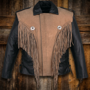Veste en cuir de buffle style Bon Jovi avec franges et conchos - Product Image 3
