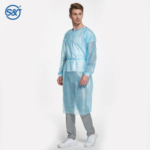 SJ robe d'isolation jetable imperméable revêtement PE <span class=keywords><strong>EN</strong></span> <span class=keywords><strong>13795</strong></span> sur PP couche robe jetable médicale - Product Image 2
