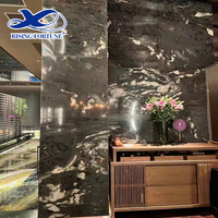 Décoration intérieure en pierre de luxe, vague de mer noire, titane cosmique, plaque de granit noir pour cuisine, plateau et comptoir d'île préfabriqués