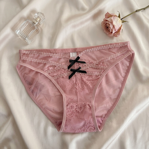 Culotte de bikini rose en dentelle pour femme, taille basse, avec nœud décoratif croisé, transparente, sexy, respirante, lingerie féminine - Product Image 3
