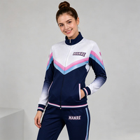 Ensemble d'échauffement personnalisé pour cheerleading, veste et pantalon Chevron bleu marine et rose pour équipe sportive, performance, OEM