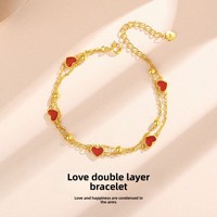 Bracelet en argent sterling 925 plaqué rhodium avec agate, motif cœur, double chaîne fine, pour femme, doux, romantique, parfait