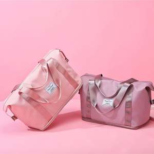 กระเป๋ากีฬาไนล่อนพับเก็บได้สำหรับไปยิมกระเป๋ากระเป๋าเดินทางกันน้ำสีชมพู - Product Image 6