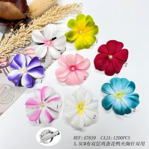 Fermaglio per capelli a doppio strato con fiore a forma di uovo, 5,5 cm, in tessuto, stile dolce, per uso quotidiano femminile, multifunzione, confezione in sacchetto OPP. - Product Image 2