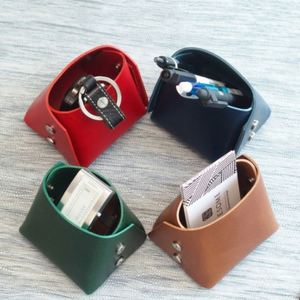 Handmade Retro PU Leather Pen Cup Portable <b>Foldable</b> <b>Desk</b> Organizer for Stationery Office Desktop Storage Holder - Product Image 1