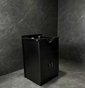 Lit de lavage de cheveux professionnel avec bac en céramique, réservoir d'eau, design moderne, structure en bois, mobilier commercial multifonctionnel - Product Image 4