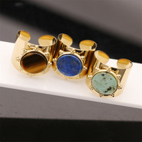 Modischer Edelstahl PVD-Vergoldeter Schmuck Verstellbarer Runder Natürlicher Edelstein Breiter Retro-Ring