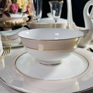Vente en gros de <span class=keywords><strong>vaisselle</strong></span> en céramique, design moderne personnalisé, service de <span class=keywords><strong>vaisselle</strong></span> en porcelaine de style anglais à bords dorés, service de table en porcelaine osseuse - Product Image 4