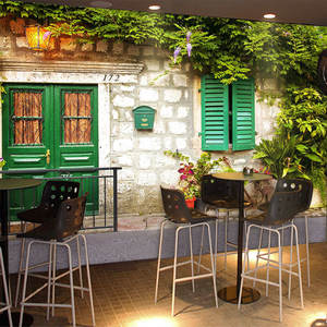 Papier peint de style européen avec <span class=keywords><strong>vue</strong></span> <span class=keywords><strong>sur</strong></span> la rue Retro Cafe Western Restaurant Milk Tea Shop Fond d'écran 3d Revêtement mural - Product Image 4