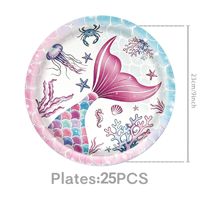 Nouvel ensemble de vaisselle jetable à thème queue de sirène rose violette, assiettes en papier, gobelets, serviettes, décorations de fête