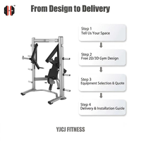 Banc de musculation à poussée descendante avec charge de plaques, bras indépendants, dossier rembourré, supports de poids et cadre double vertical pour équipement de salle de sport commercial
