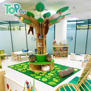 Étagère en bois en forme d'arbre et siège de lecture rond pour aire de jeux intérieure, mobilier pour garderie, école maternelle, crèche et crèches pour enfants - Product Image 1