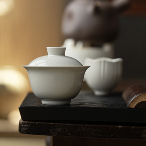 Guanlan Wood Ash Gaiwan Porcelain Handmade Round With Lid Kung Fu <b>Tea</b> <b>Set</b> - Product Image 2