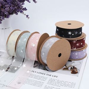 Ruban en organza imprimé étoiles, couleur personnalisée, rêveuse, 2,5 cm/4 cm, 20 yards, pour bouquets de mariage, emballage cadeau - Product Image 1