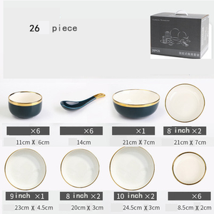 Vaisselle en Porcelaine Fine de Chine, Assiettes en Céramique, Ensemble de Dîner, Style Nordique Bleu Marine et Noir - Product Image 6