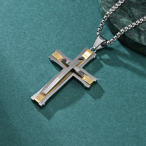 Pendentif croix riveté bicolore pour la mode et la simplicité, collier en acier inoxydable 316L - Product Image 4