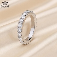 EMEJEWE Bague de fiançailles empilable en argent sterling S925 avec moissanite ronde de 3 mm, sertie sur toute la surface, polie et lisse