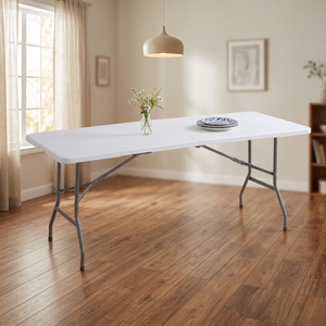 Table pliante rectangulaire en plastique HDPE de 180 cm, pliage central, portable, pour événements, pique-niques et utilisation en extérieur (vente en gros) - Product Image 1