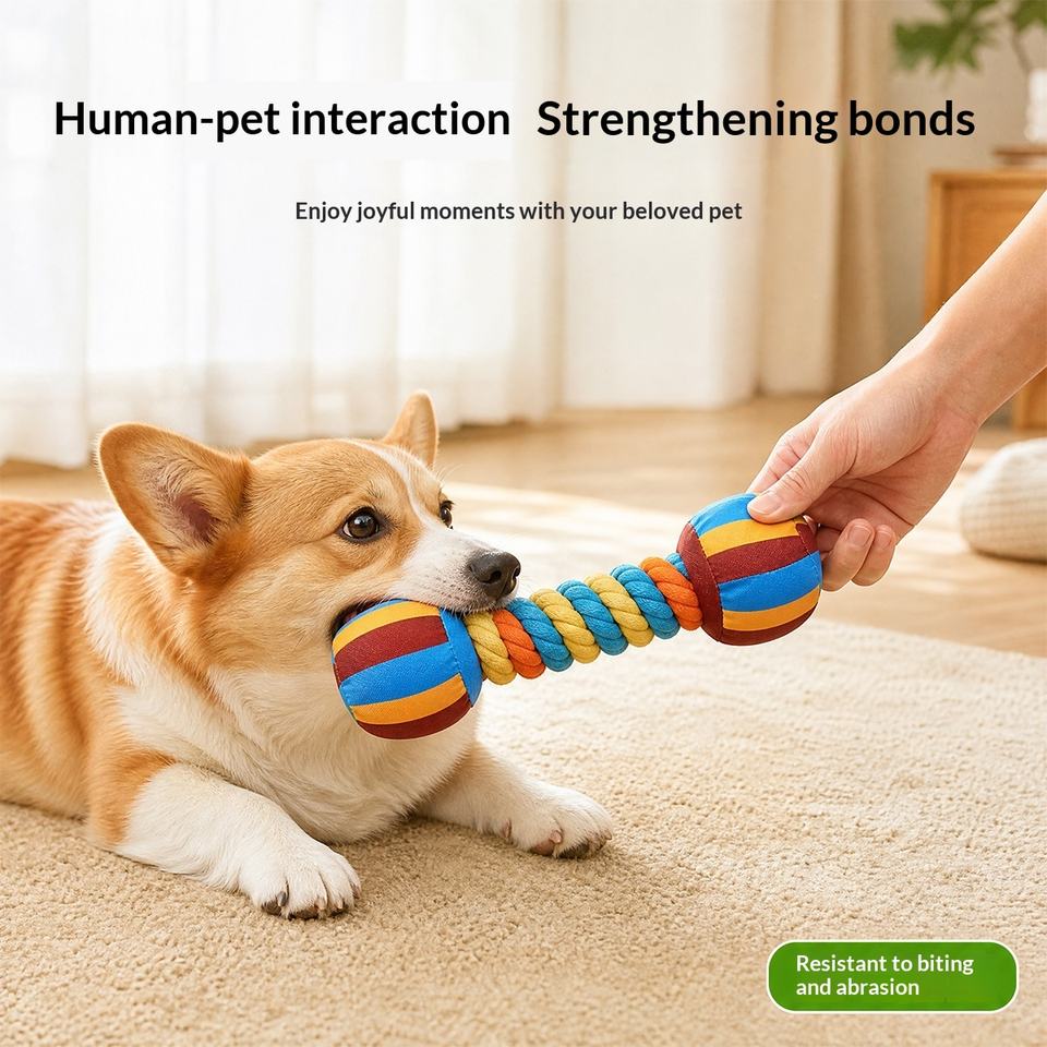 11 Piece Sphere Pattern New 3-Piece Dog Toy Set, Rainbow Colored Polyester Rope Knot Toy, Chew ...