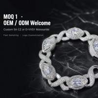 Bracelet chaîne en laiton de qualité supérieure, motif œil en huit, 15 mm, style Miami Cuban, avec zircone cubique et maillons marquise infini
