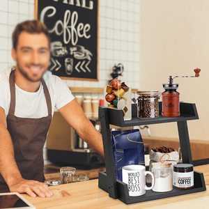 Étagère de comptoir de cuisine à 2 niveaux Support de table pour comptoir en bois Porte-tasse pour tasse à café Accessoires de bar Organisateur de station - Product Image 4