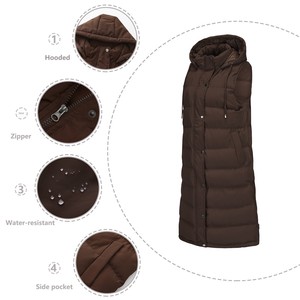 <span class=keywords><strong>Gilet</strong></span> <span class=keywords><strong>long</strong></span> matelassé à capuche pour <span class=keywords><strong>femme</strong></span>, couleur unie, fermeture éclair, boutons-pression, sans manches, en coton rembourré, vêtement d'extérieur - Product Image 5