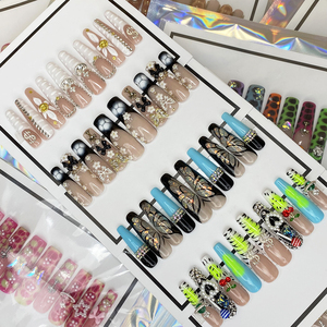 Magnifique <span class=keywords><strong>kit</strong></span> de <span class=keywords><strong>faux</strong></span> <span class=keywords><strong>ongles</strong></span> fait main recouvert de <span class=keywords><strong>gel</strong></span> UV, vente en gros de 10 pièces, conception unique extra longue, <span class=keywords><strong>ongles</strong></span> artificiels Y2K - Product Image 2