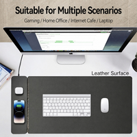 Tapis de bureau magnétique sans fil 2-en-1 personnalisé en cuir et feutre avec compartiment central, grand tapis de souris de bureau