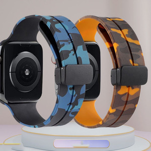 Nueva llegada <span class=keywords><strong>correa</strong></span> de reloj de silicona deportiva de <span class=keywords><strong>camuflaje</strong></span> con cierre plegable magnético para Iwatch 3/4/5/6/7/8/<span class=keywords><strong>Correa</strong></span> Appl de goma ultra - Product Image 1