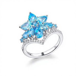 แหวนฝังหยกธรรมชาติประดับโทแพซสังเคราะห์และไพลินสีขาว รุ่น Counterattack Series เครื่องประดับวินเทจ - Product Image 1