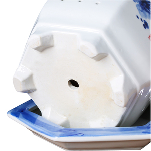 Pot de fleur hexagonal en porcelaine bleu et blanc peint à la main chinois avec plateau pot de fleur extérieur fleur en céramique de table <span class=keywords><strong>po</strong></span> - Product Image 6