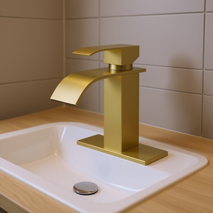ก๊อกน้ำห้องน้ำแบบก้านโยกเดี่ยว ดีไซน์ทันสมัย ทองเหลืองขัดเงา หัวน้ำแบบน้ำตก ติดตั้งบนเคาน์เตอร์ 1 รู วาล์วเซรามิก - Product Image 2
