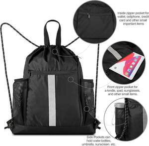 Mochila con cordón impermeable <span class=keywords><strong>Beegreen</strong></span> para ejercicio Fitness patrón de letras con compartimento para zapatos y dos soportes para botellas de agua - Product Image 5