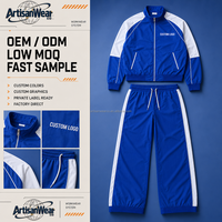 Ensemble décontracté deux pièces pour homme, haut à manches longues avec fermeture éclair et pantalon à cordon de serrage, couleurs bleu et blanc, OEM ODM