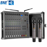 Console de mixage professionnelle avec amplificateur intégré, 8 canaux, portable, avec 2 micros sans fil et flight case