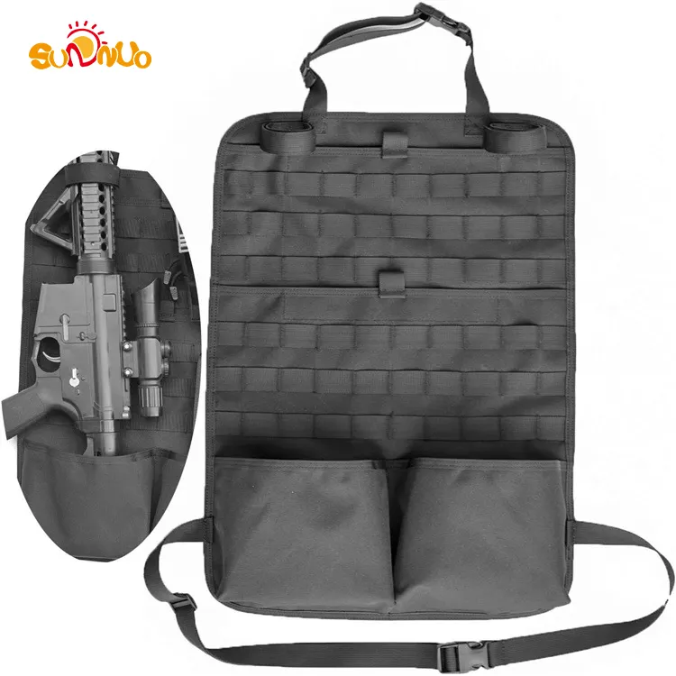 SUNNUO Tactical Car Seat Back Organizer, Universal Tactical Molle Vehicle Panel Cover Protector with 2 Storage Pouch