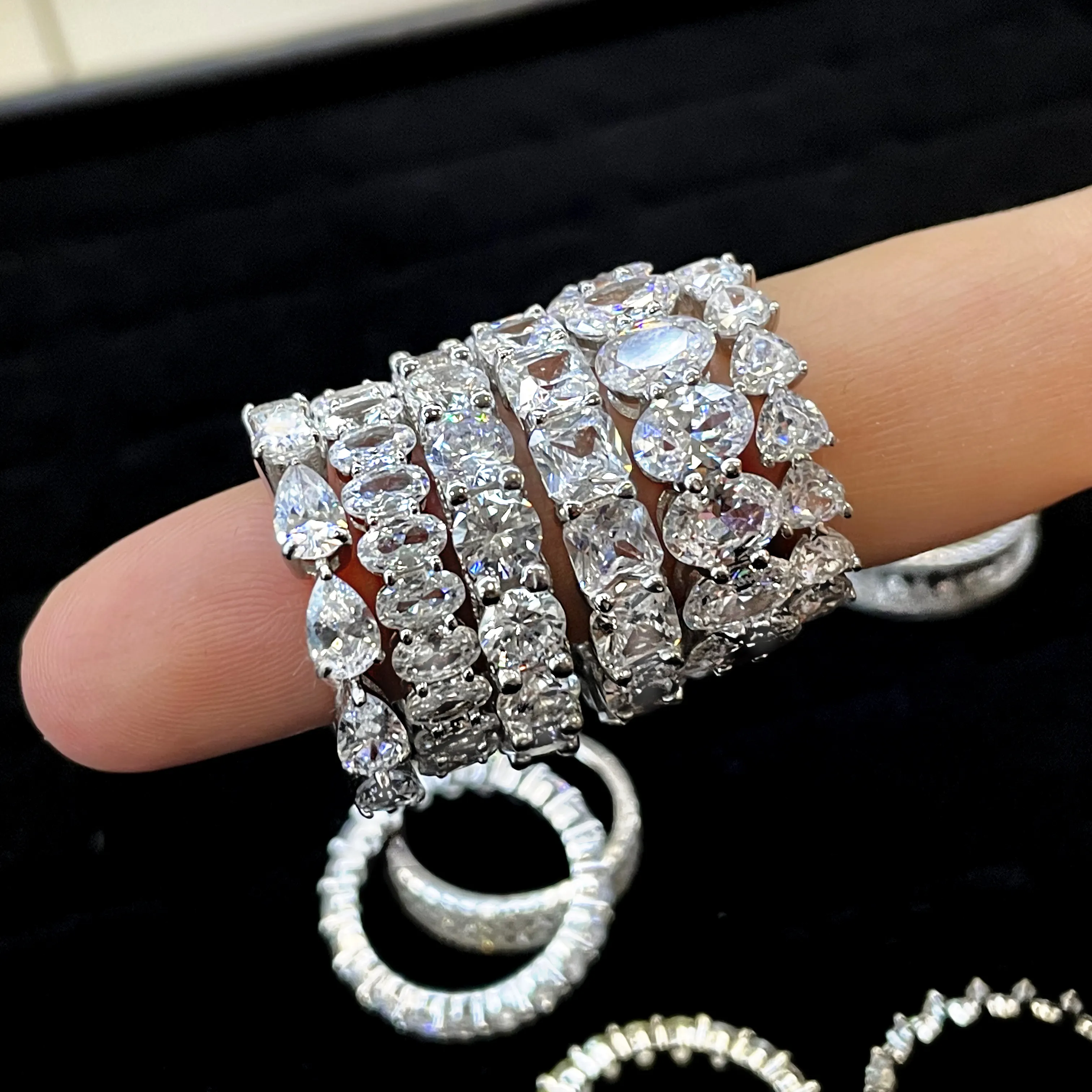 Không xỉn 925 sterling Silver engagement phụ nữ Bridal trang sức Eternity nhạc vòng cubic zircon vài LỜI HỨA đám cưới Nhẫn