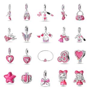 Ensemble de breloques roses tendance pour la beauté, en cuivre plaqué argent, perles de bracelet DIY, vente en gros directe usine - Product Image 1