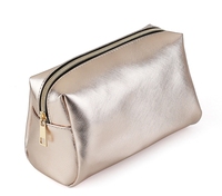 Trousse de maquillage à fermeture éclair en or rose personnalisée en usine Trousse à cosmétiques en cuir PU Saffiano métallique pour femmes