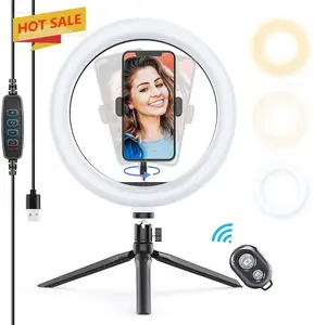 M26 10 "LED Ring Light com Tripé & Phone Holder com Modos de Luz Pode Ser Escurecido 3 para Streaming Ao Vivo fotografia