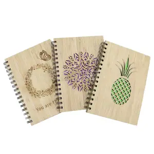 Taccuino in legno di bambù A5 con LOGO scavato personalizzato Eco Laser Logo Bamboo Business Notebook promozione regalo taccuino di bambù