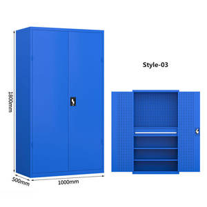 <b>Metal</b> 2-Door Heavy-Duty Tool Cabinet Adjustable <b>Shelves</b> 3 Drawers 200kg Capacity Three Point Lock Modern Design for Garage OEM - Product Image 4