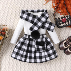 Nouveau Festival vêtements enfants robe haute qualité noël tricot jupes hauts + jupes + écharpe 3 pièces bébé fille hiver vêtements ensemble - Product Image 4