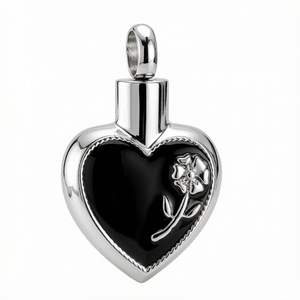 Collier Pendentif Urne Cœur Fleur de Rose en Acier Inoxydable Plaqué Argent, Émail Fleur de Soleil, Souvenir Commémoratif pour Enfants - Product Image 2