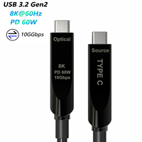Câble optique actif USB C 3.2 Gen 2 AOC Fibre optique 8K 60Hz 10Gbps 60W PD LSZH 15m Pro AV
